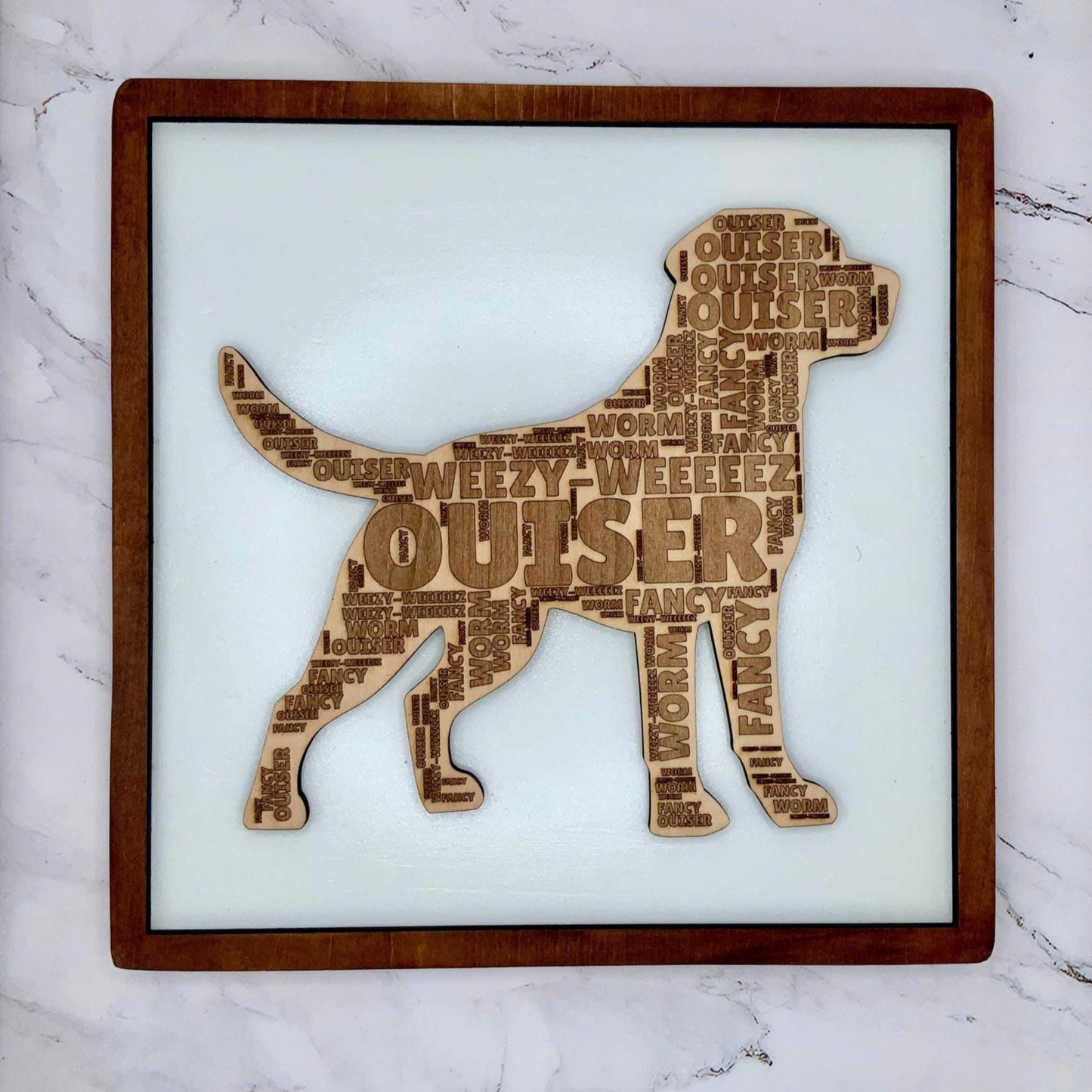 Personalized Dog Breed Word Cloud Art | Wooden Engraved Pet Name Sign
