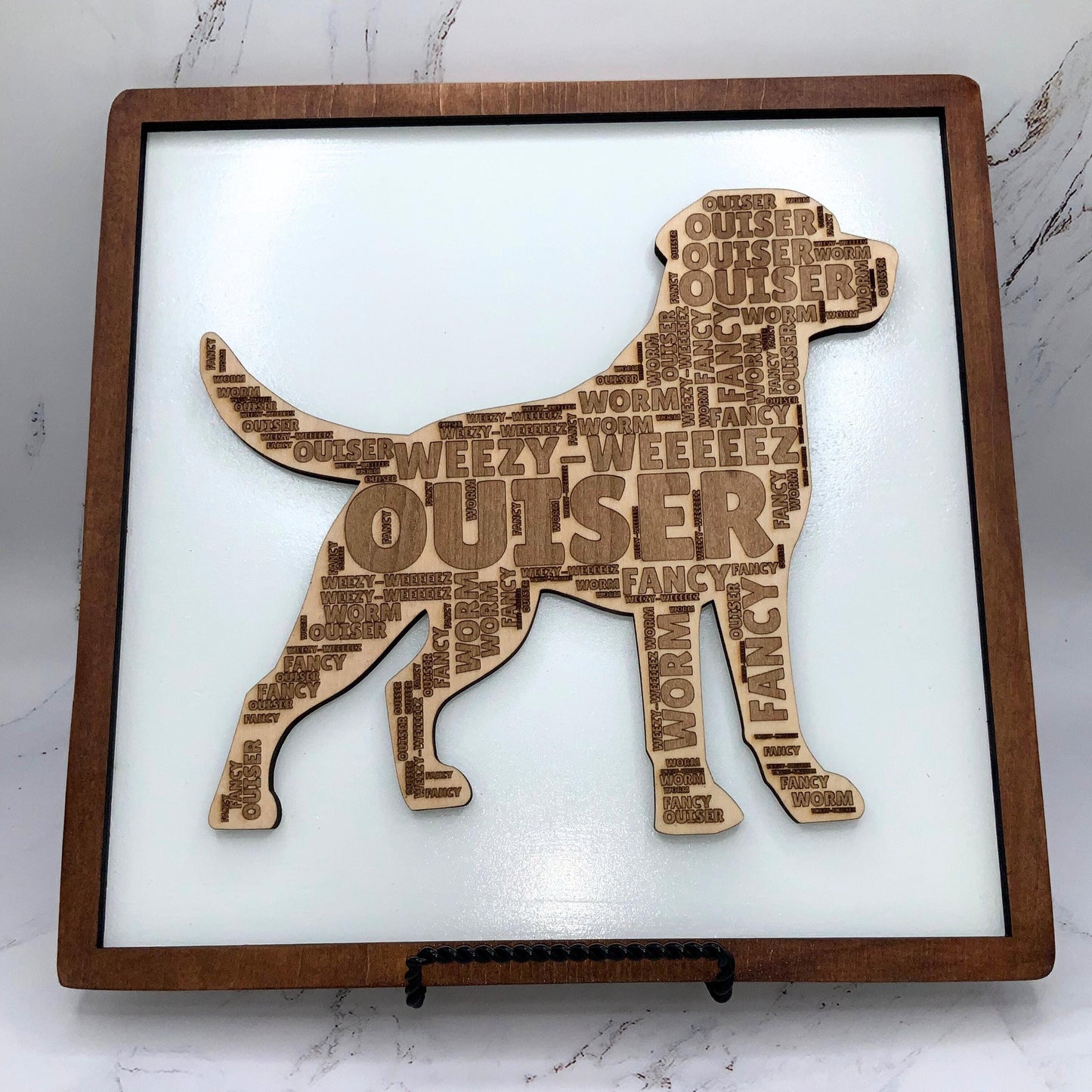 Personalized Dog Breed Word Cloud Art | Wooden Engraved Pet Name Sign