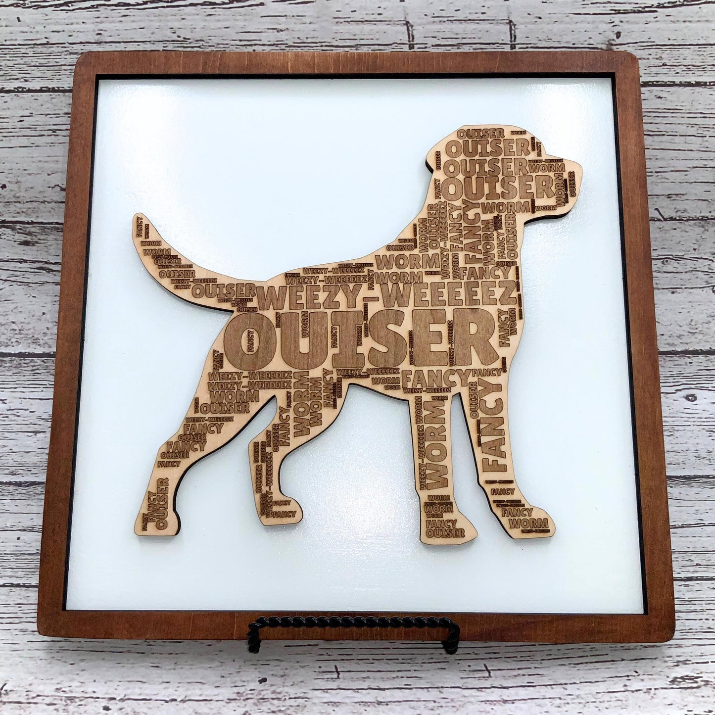 Personalized Dog Breed Word Cloud Art | Wooden Engraved Pet Name Sign