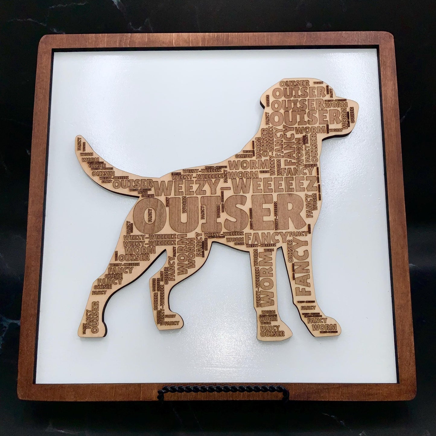 Personalized Dog Breed Word Cloud Art | Wooden Engraved Pet Name Sign