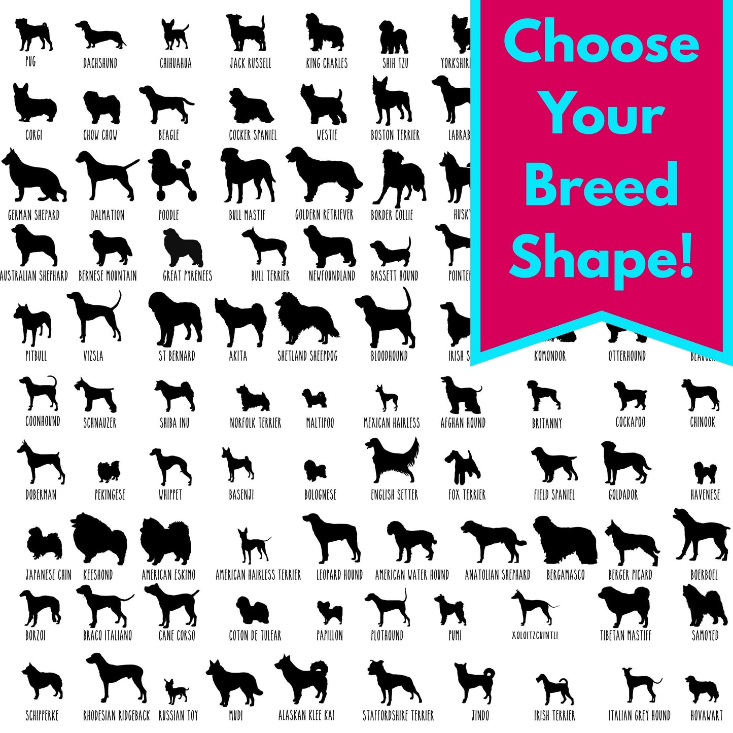 Personalized Dog Breed Word Cloud Art | Wooden Engraved Pet Name Sign