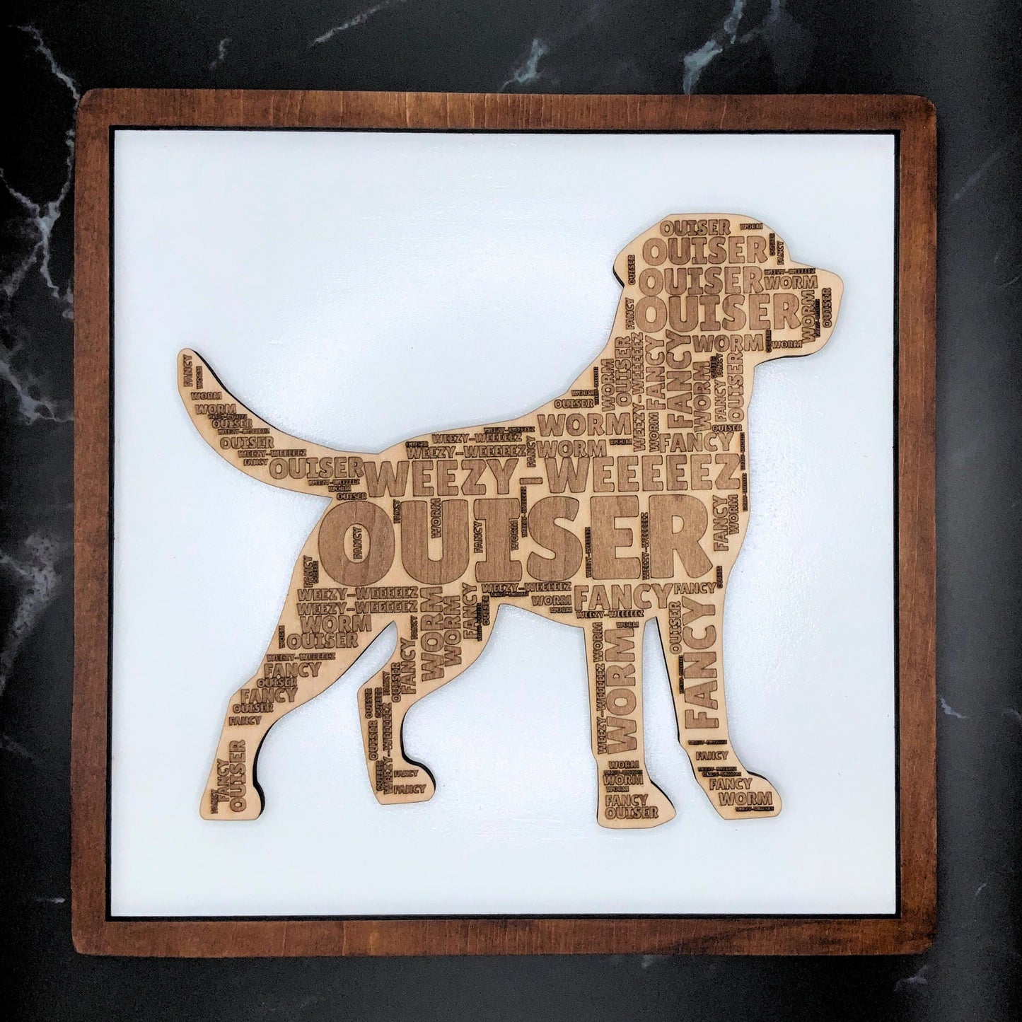 Personalized Dog Breed Word Cloud Art | Wooden Engraved Pet Name Sign